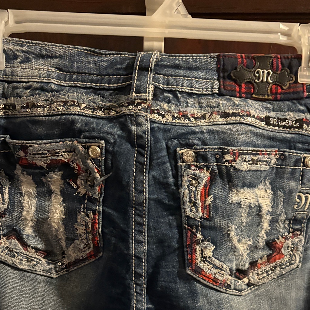 Miss Me Blue Jeans With Red Accents